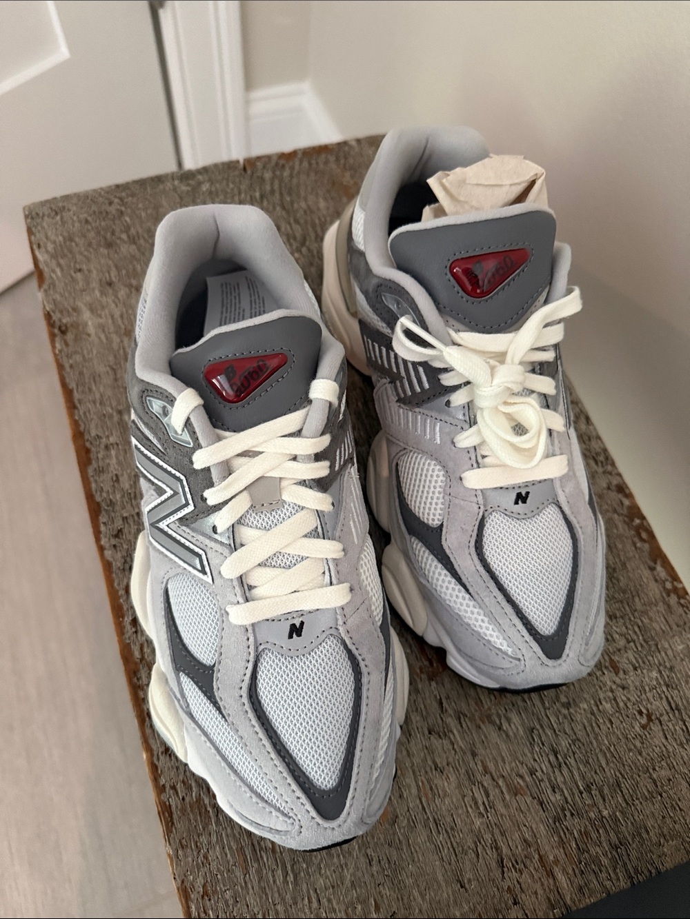 New Balance 9060 Light Gray, White and Cream Running Sneakers - Picture 3 of 3